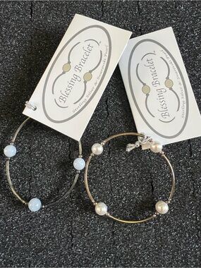 Blessing Bracelet Sterling Silver & Swarovski Pearl Set of 2